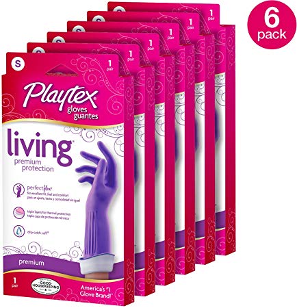 Playtex Living Reuseable Rubber Cleaning Gloves, Premium Protection (Small, Pack - 6)