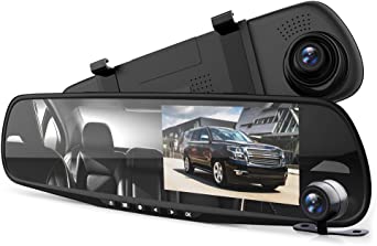 Pyle Dash Cam Rearview Mirror - 4.3” DVR Monitor Rear View Dual Camera Video Recording System in Full HD 1080p w/Built in G-Sensor Motion Detect Parking Control Loop Record Support - PLCMDVR49