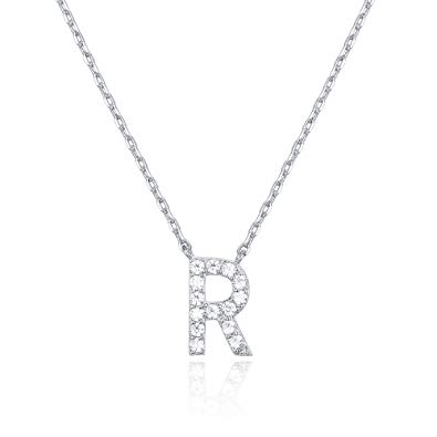 PAVOI 14K White Gold Plated Cubic Zirconia Initial Necklace | Letter Necklaces for Women