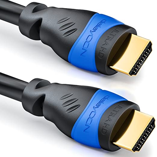 deleyCON 2m (6.56 ft.) HDMI Cable 2.0a/b - High Speed with Ethernet - UHD 2160p 4K@60Hz 4:4:4 HDR HDCP 2.2 ARC CEC Ethernet 18Gbps 3D Full HD 1080p Dolby - Black