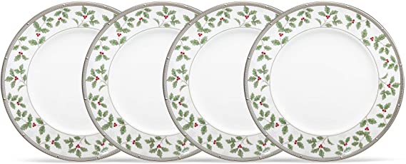 Noritake Rochelle Platinum Accent/Luncheon Plates, Holiday, Set of 4, 9" in White