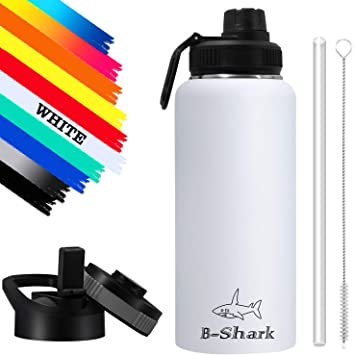 Insulated Water Bottle with Straw - 32 oz Water Bottle with 3 Lid, Double Walled Stainless Steel Water Bottle Keeps Hot or Cold, Metal Water Bottle for Camping Travel, Office and Outdoor