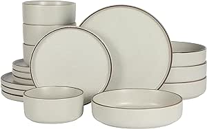 Gibson Elite Gelston Stoneware Matte Reactive Glaze 16 Piece (Service for 4) Plates and Bowl Dinnerware Set - Cream