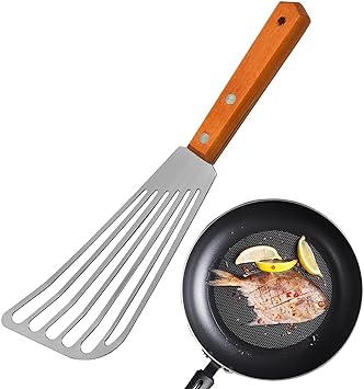 Fish Spatula | Stainless Steel Slotted Turner Spatula | Metal Spatula for Cooking | Beveled Edged Flipping tool Design for Frying Fish Meat Dumpling Egg Pancake