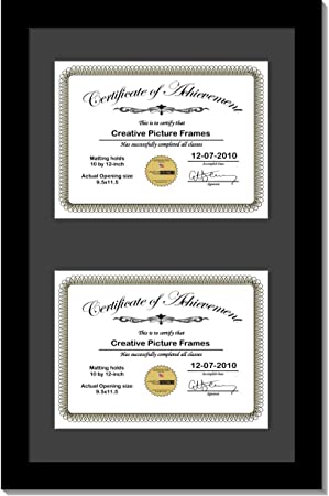 CreativePF [14x24bk-b] Black Vertical Double Diploma Frame with 2 Opening Black Mat, Holds 2-10x12-inch Documents with Wall Hanger