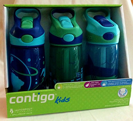 Contigo Kids Autospout Water Bottles, 14 oz / 414 ml, 3 Pack