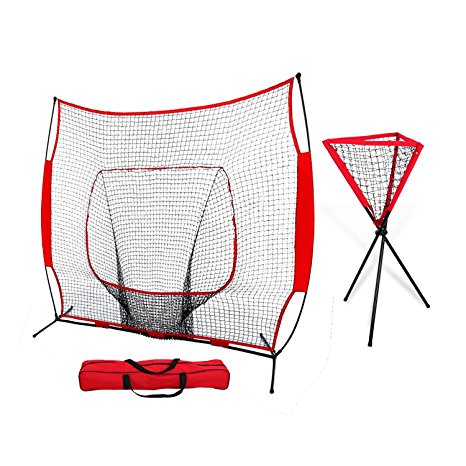 ZENY 5'×5'/ 7'×7' Baseball Softball Practice Net Hitting Batting Training Net w/ Carrying Bag & Metal Frame, Rubber Feet