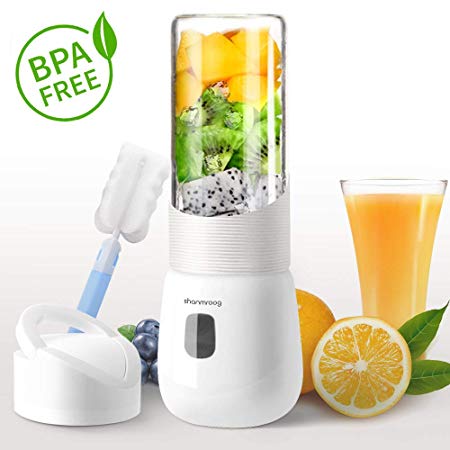 【2019 Newest】Portable Blender,Multi-functional Small Blender,15000RPM Electric mixer for Shakes and Smoothies,Fruit,Baby food, USB Rechargeable Blender,Stronger and Faster with Stainless Steel 6-Blades(FDA BPA free)-White