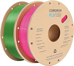 Comgrow PLA 3D Printer Filament, 3D Printer PLA Filament 1.75mm, Dimensional Accuracy  /- 0.02 mm, 1KG Spool PLA Pink and Green