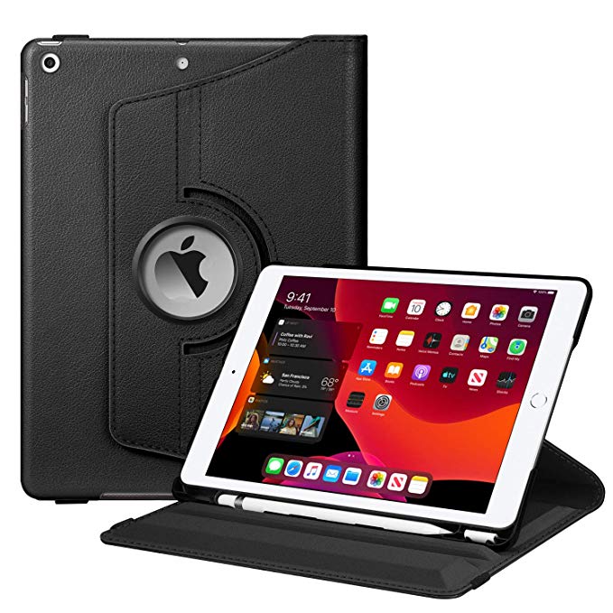 Fintie Rotating Case for New iPad 7th Generation 10.2 Inch 2019 - [Built-in Pencil Holder] 360 Degree Rotating Smart Protective Stand Cover with Auto Sleep/Wake for iPad 10.2" Tablet, Black