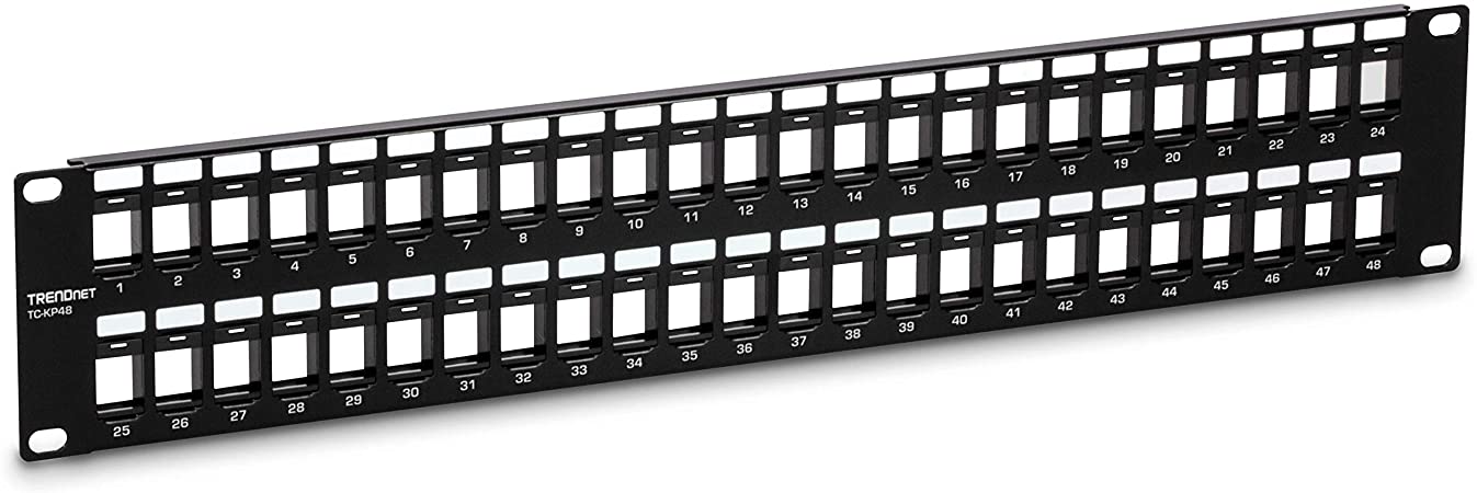 TRENDnet 48-Port Blank Keystone 2U HD Patch Panel, 2U 19” Rackmount Housing, HD Keystone Network Patch Panel, Recommended With TC-K25C6 & TC-K50C6 Cat6 Keystone Jacks (Sold Separately), Black, TC-KP48