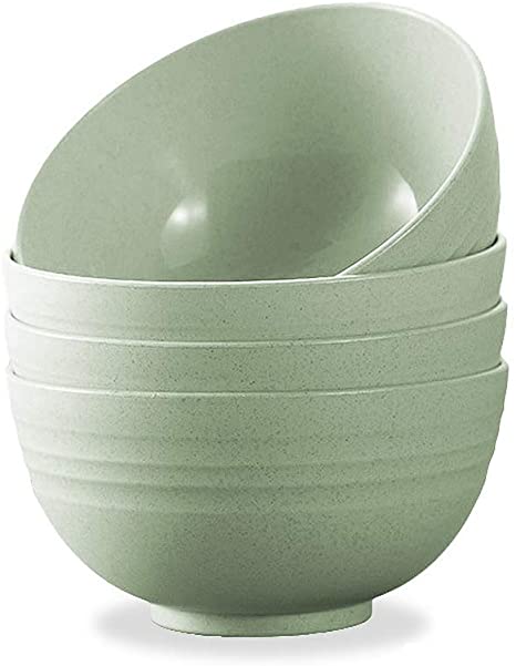 4 PCS 4.7inch Lightweight Wheat Straw Bowl, Unbreakable Cereal Pasta Bowls Microwave& Dishwasher Safe, Reusable Tableware Dinnerware Fruit Snack Container (Small, GREEN)