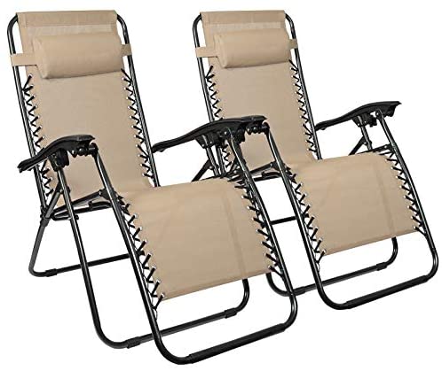 Zero Gravity Chairs Recliner Lounge Patio Chairs Set of 2 Beige/Tan