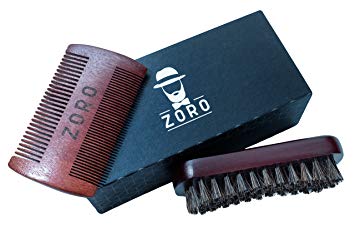 Beard Brush and Comb Set for Men - Premium Handmade Grooming Set - Elegant Box and Cotton Bag - Horsehair Bristled Brush and Double-Sided Aromatic Wooden Comb - Perfect Kit for Home or Travel