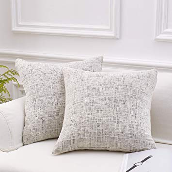 MoMA Decorative Striped Chenille Throw Pillow Covers (Set of 2) - Pillow Cover Sham Cushion Cover - Decorative Sofa Throw Pillow Cover - Square Decorative Pillowcase - White - 18" x 18"