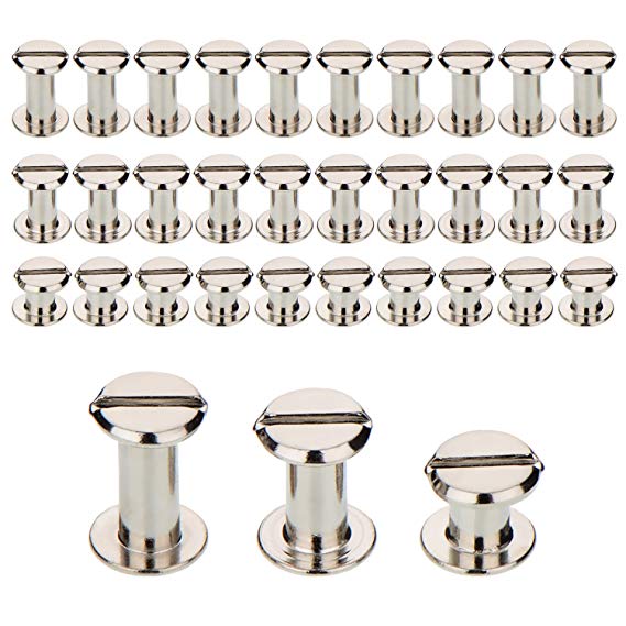 TecUnite Screw Post Metal Chicago Screws Binding Screw Leather Screw Nail Rivet Button Solid Belt Tack Screw, 1/4, 3/8 and 1/2 inch, Silvery (75)