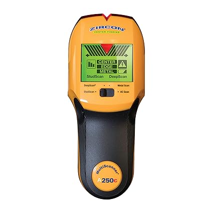 Zircon MultiScanner A250c Electronic Wall Scanner with Multicolor Display/Center Finding and Edge Finding Stud Finder/Metal Detector/Live AC Wire Detection and Scanning