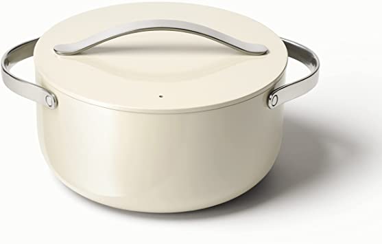 Caraway Nonstick Ceramic Dutch Oven Pot with Lid (6.5 qt, 10.5") - Non Toxic, PTFE & PFOA Free - Oven Safe & Compatible with All Stovetops (Gas, Electric & Induction) - Cream