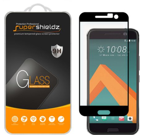 HTC 10 Tempered Glass Screen Protector, [Full Screen Coverage] Supershieldz® Anti-Scratch, Anti-Fingerprint, Bubble Free (Black)