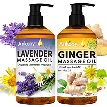 2 Pack Aromatherapy Lavender Massage Oil &Ginger Oil - Warming Tired Sore Muscles & Lavender Relaxing Massage Oil - Romantic,Aromatic,Massage Oil for Men and Women