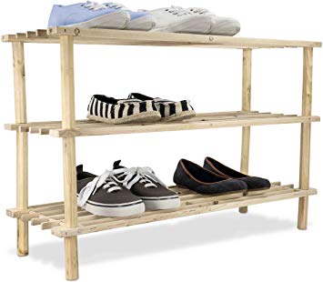 Home Basics 12 Pair / 3 Tier Wooden Shelves Shoe Rack