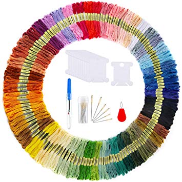 Pllieay 150 Skeins Embroidery Floss Random Color Cross Stitch Threads, DIY Crafts Friendship Bracelets Floss with 29 Pieces Embroidery Tool Kits for Embroidery, Knitting, Cross Stitch Project