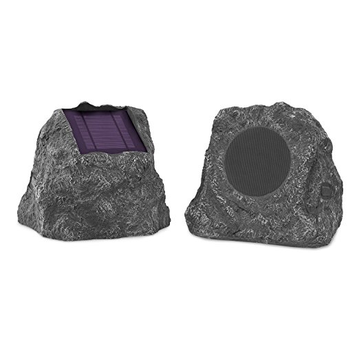Innovative Technology Premium 10-Watt Bluetooth Outdoor Rock Speakers with A/C Adaptor and Built In Rechargeable 5200mAh Battery, Pair, Charcoal