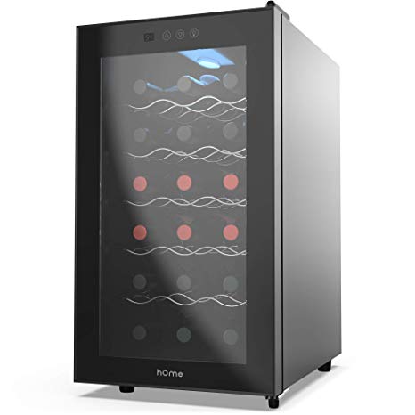 hOmelabs 18 Bottle Wine Cooler - Free Standing Single Zone Fridge and Chiller for Wines - Small Quiet Cooling Red and White Wine Refrigerator with Glass Door and Digital Temperature Display