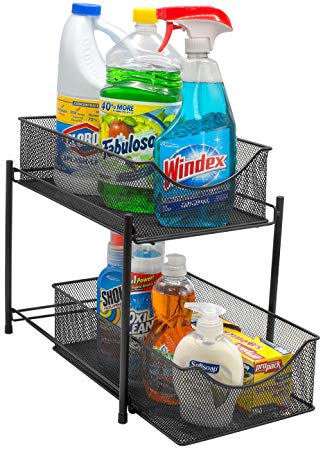 Sorbus 2 Tier Organizer Baskets with Mesh Sliding Drawers —Ideal Cabinet, Countertop, Pantry, Under the Sink, and Desktop Organizer for Bathroom, Kitchen, Office, etc.—Made of Steel (Black)