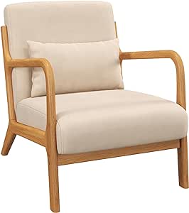 HOMCOM Fauteuil de salon avec Cadre en Bois Massif Fauteuil Lounge - Assise Profonde - accoudoirs - Aspect Velours Beige