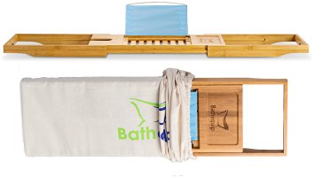 Bathtub Caddy Makes the Perfect Gift - Luxury Bamboo, Extending Slides, Adjustable Tablet Rack with Wine Glass & Book Holder for that Perfect Bathtime Escape