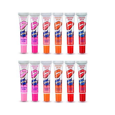 EVERMARKET 6 Colors Premium Tattoo Magic Color Peel Off Mask Tint Long Lasting Waterproof Lip Gloss (12 PCS)