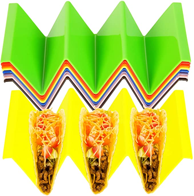 Youngever 9 Pack Large Taco Holder Stands, Taco Plate, Taco Truck Tray Style, Dishwasher Top Rack Safe, Set of 9 Assorted Colors