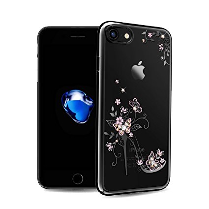 iPhone 7 Plus Case from Kingxbar ,Bling Diamond Crystals from SWAROVSKI Element Hard PC Transparent Sparkly Case Cover for Apple iPhone 7 Plus (5.5 Inch) (Shoe-Black)