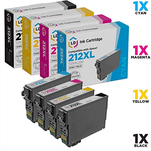 LD Remanufactured Ink Cartridge Replacements for Epson 212XL High Yield (Black, Cyan, Magenta, Yellow 4-Pack)