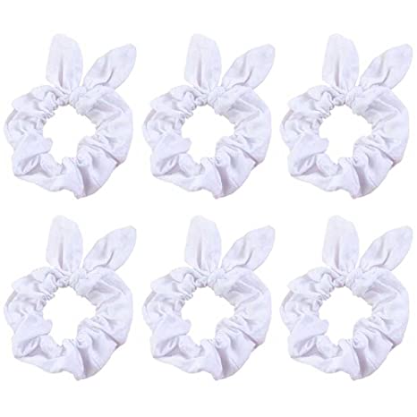 6 Pcs Bunny Ear Scrunchies White Cotton Hair Bands Elastic Hair Ties Scrunchy Hair Ropes Ponytail Holder Hair Accessories for Tie Dye, Women and Girls