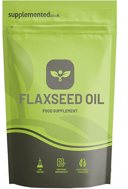 Flaxseed Oil Capsules 1000mg 180 Softgels - High Strength Cold Pressed by Supplemented