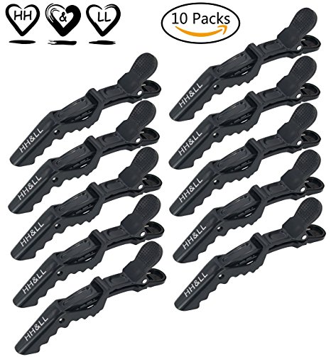 Hair Clips for Women and Girls by HH&LL – Wide Teeth & Double-Hinged Design – Alligator Styling Sectioning Clips of Professional Hair Salon Quality - 10Pack (Black)