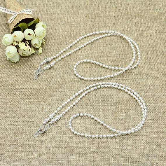 2PCS Pearl Beaded Eyeglass Chain Sunglass Holder Strap Lanyard Necklace By IDS,White