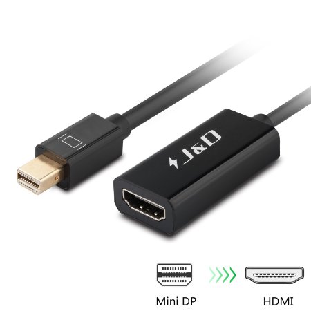 JampD Mini DisplayPort Thunderbolt to HDMI Adapter Cable Converter Male to Female - Black