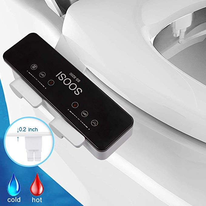 Bidet For Toilet, SOOSI Bidet Ultra Slim Self Cleaning Dual Nozzle Hot&Cold Water Spray Bidets Front and Rear Bidet Attachment For Toilet Bidet Toilet Attachment- Adjustable Water Pressure&Temperature
