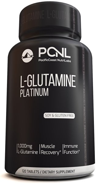 PacificCoast NutriLabs 1000mg L-Glutamine, Soy-Free Muscle Recovery Formula, Free Ebook, 120 Tablets