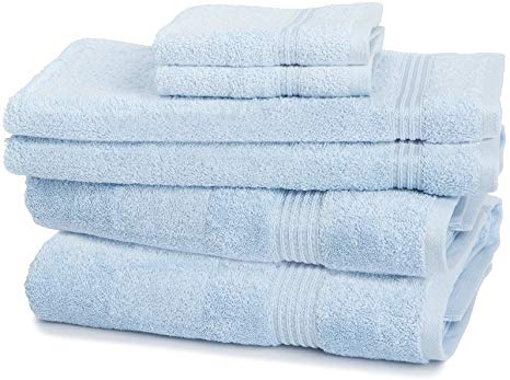 eLuxurySupply Long Staple Cotton Towel Set - 6-Piece 600GSM - Medium Weight & Absorbent, Light Blue