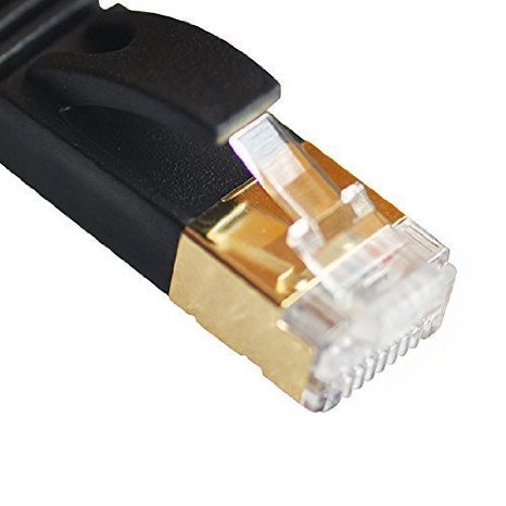 Ethernet Cable, Vandesail® CAT7 LAN Network Cable RJ45 High Speed Patch Cord STP Gigabit 10/100/1000Mbit/s with Gold Plated Lead for Switch/ Router/ Modem/ Patch Panel (2m/ 6.5ft, Black Flat-Half Gold Plug)