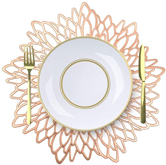 MLADEN Hibiscus Placemats Set of 8 Round Place Mats, for Wedding Dining Table Mats Kitchen Decor (Rose Gold)