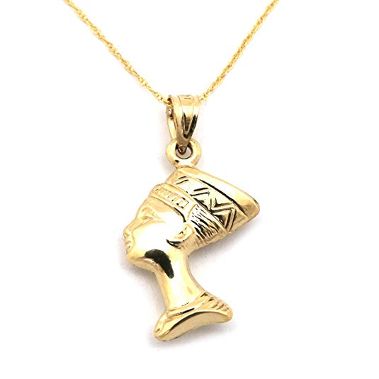 Beauniq 14k Yellow Gold Nefertiti Egyptian Queen Pendant Necklace