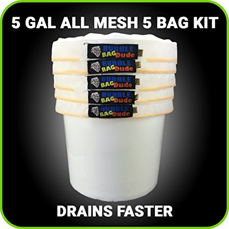 BUBBLEBAGDUDE All Mesh 5 Gallon 5 Bag Herbal Hash Ice Extractor Kit - Comes with Pressing Screen and Storage Bag From Bubblebagdude
