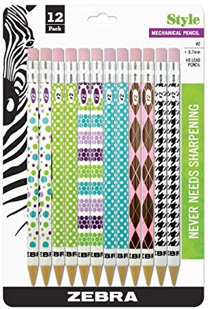 Zebra Style #2 Mechanical Pencil, 0.7mm Point Size, Assorted Barrel Patterns, 12-Count