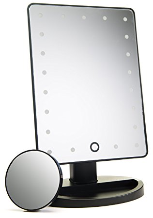 21 LED Lighted Makeup Mirror / Vanity Mirror with Touch Screen Dimming, Detachable 10X Magnification Spot Mirror, 180° Swivel Rotation, Portable Convenience and High Definition Clarity Cosmetic Mirror