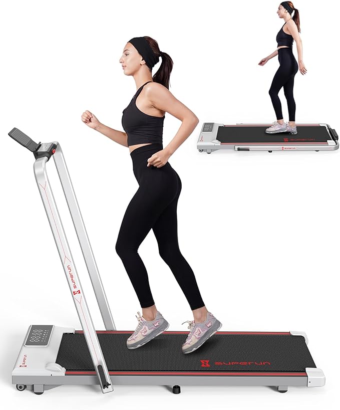 SupeRun 3 in 1 Folding Treadmills for Home Office Easy to Store, 3.0HP Powerful and Quiet Motor Under Desk Treadmill with 300LBs Capacity, Larger Walking Pad with Adjustable Armrest Safer and Comfort
